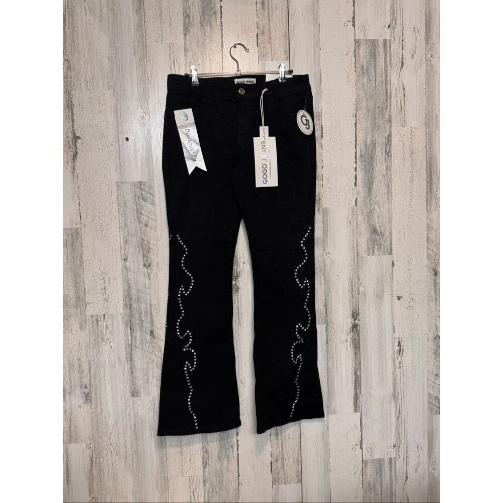 GOGO Jeans 11/30 Black Bootcut Rhinestone Studded Low Rise Stretch Jeans